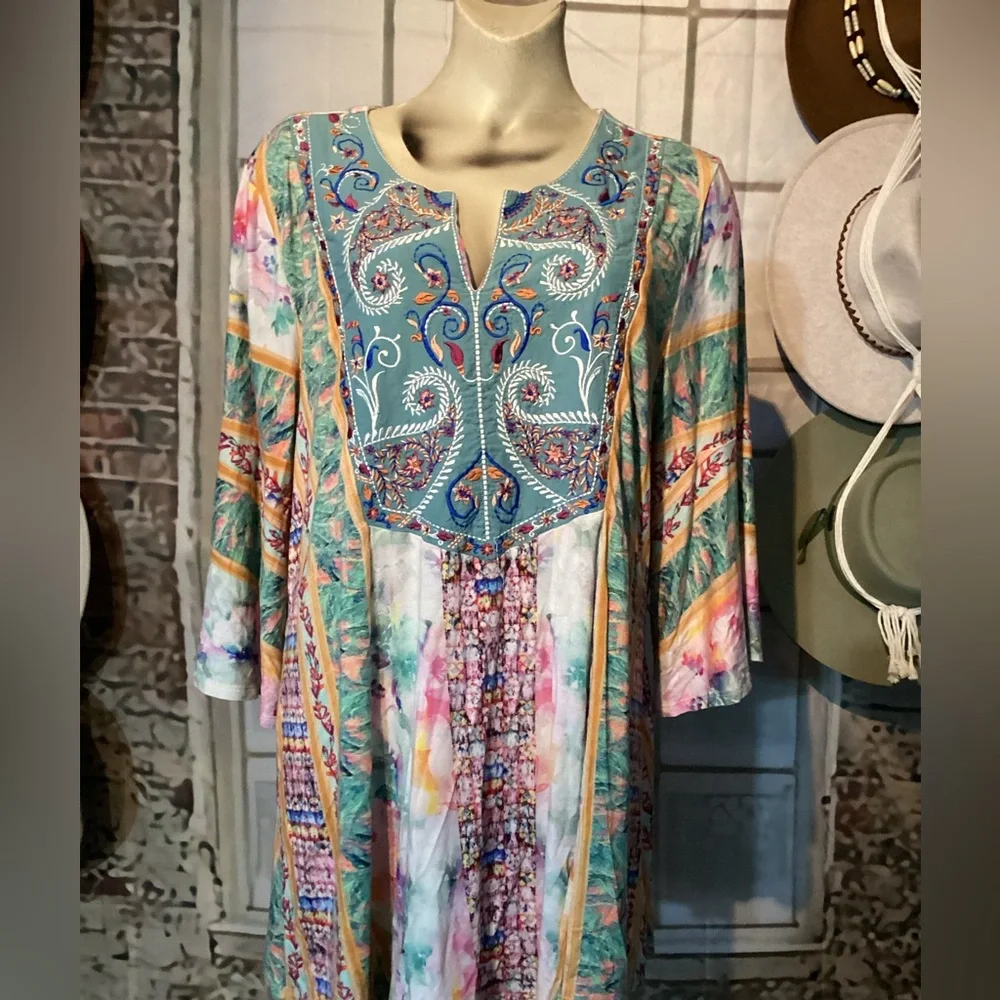 Soft Surroundings Boutique Womens BOHO Embroidered Aerhart Knit Tunc/Dress Sz 2X - Picture 9 of 16